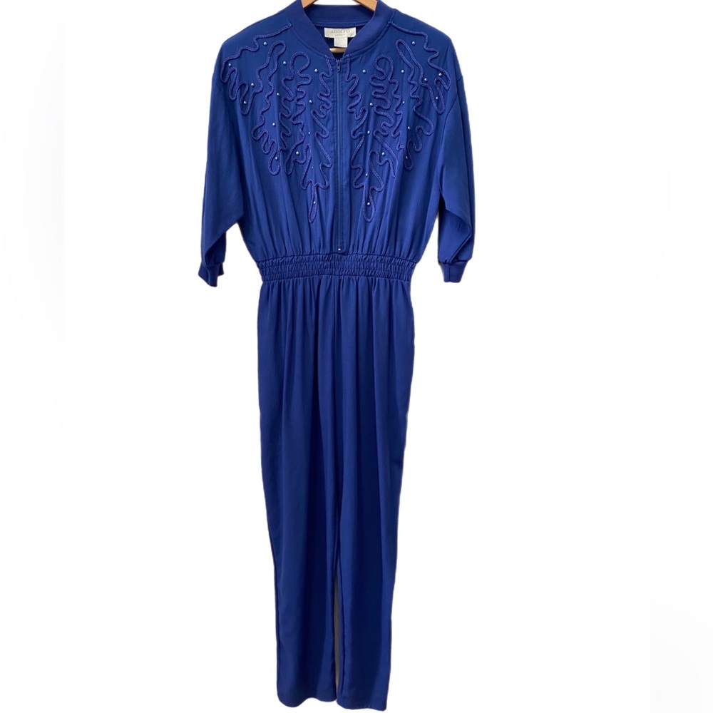 Vintage Womens Adolfo Sport Jumpsuit Romper Medium Blue